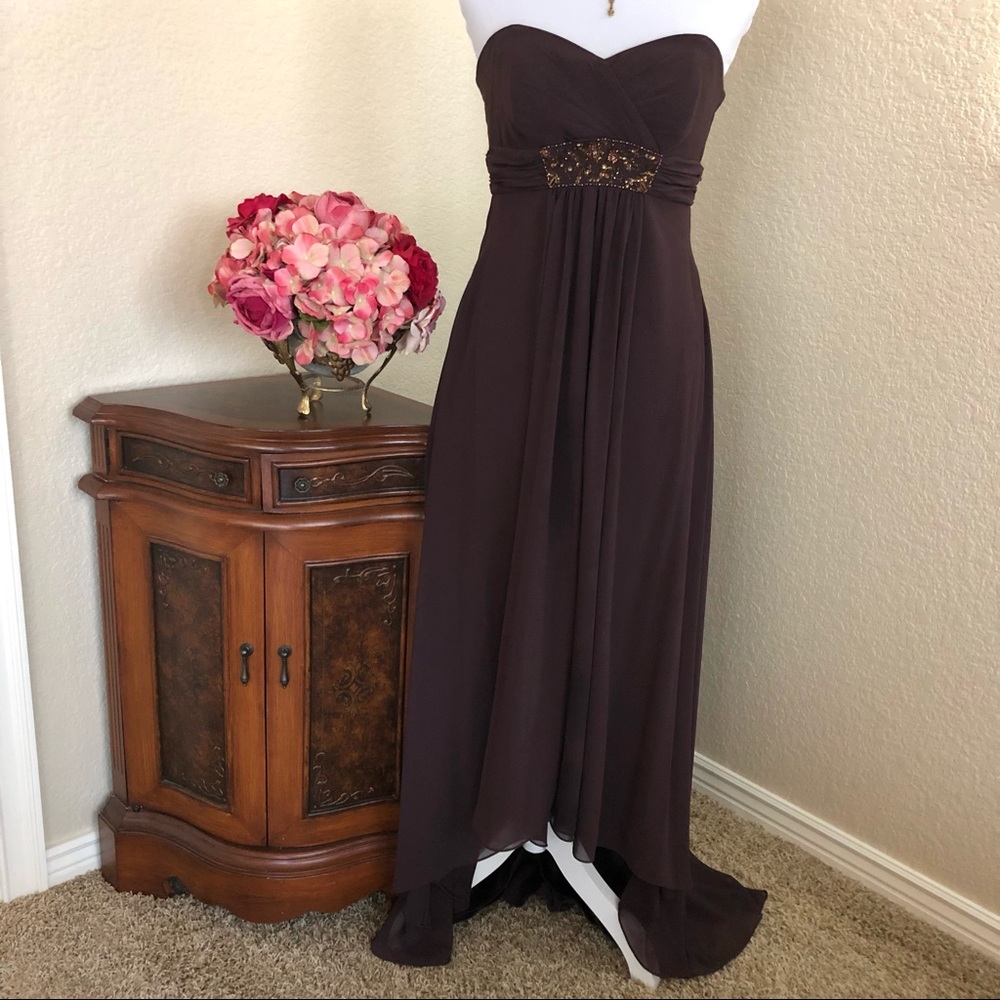 David’s Bridal Chiffon Overlay Hi Lo Formal Dress - Picture 2 of 13